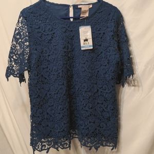 NWT Philosophy blue floral lacy blouse size large